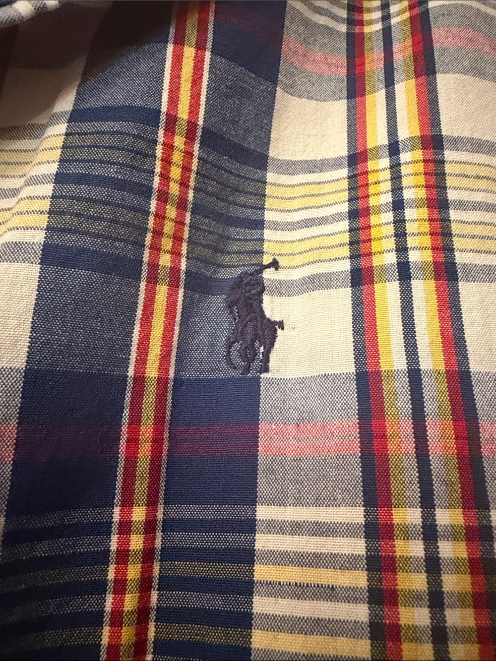 Ralph Lauren Navy, White & Yellow Plaid Short-Sleeve Button-Down Shirt - Picture 2 of 5